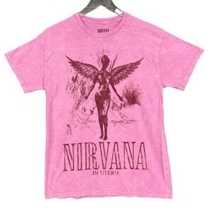 Nirvana Band Tee Mens Medium‎ Pink In Utero T-Shirt Pink Graphic Grunge Retro